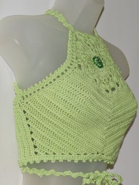 Handmade Light Green Crochet Halter Top